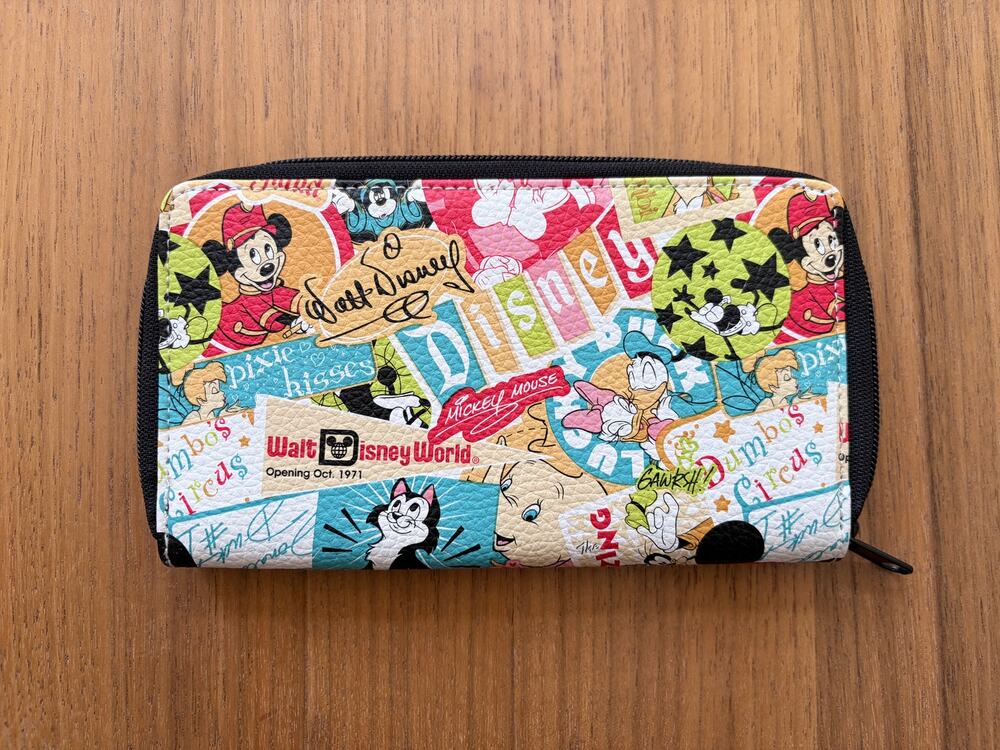 Disney Parks Retro Collage Zip Wallet Mickey Minnie Donald Figaro Dumbo WDW